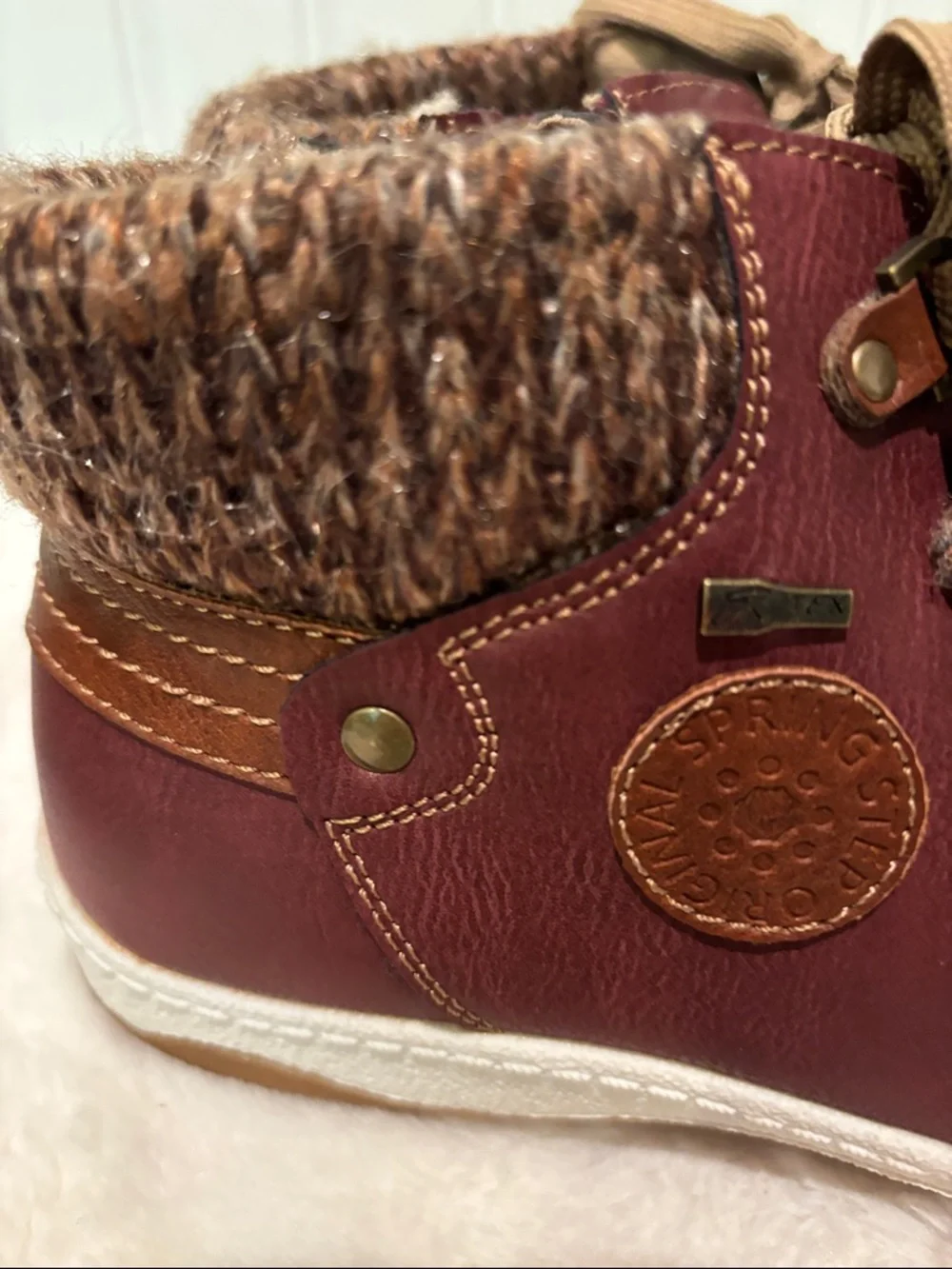 Spring Step Women's Relife Clifton Lace Up Leather Boot with Knit Cuff Size 38